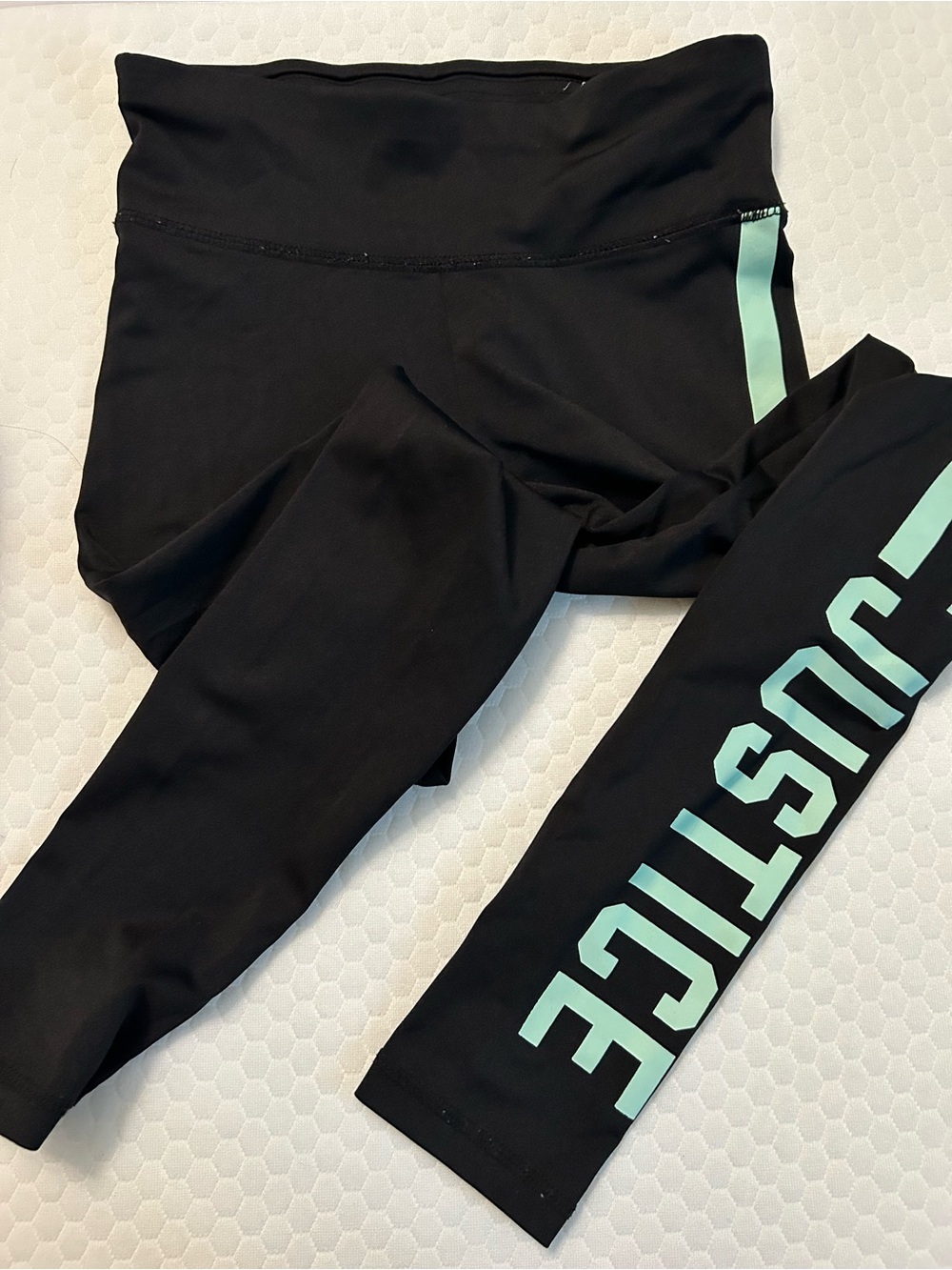 Justice Black Leggings with Mint Accent